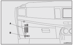 Mitsubishi Lancer: Fuse block location. A- Main fuse block