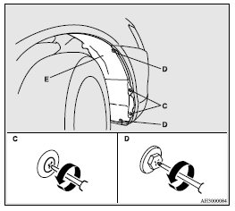 Mitsubishi Lancer: Position lamps (except for vehicles equipped with high intensity discharge headlamps). 4. Turn the socket (F) anticlockwise to remove it.