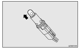 Mitsubishi Lancer: Position lamps (except for vehicles equipped with high intensity discharge headlamps). 6. To install the bulb, perform the removal steps in reverse.