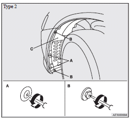 Mitsubishi Lancer: Position lamps (for vehicles equipped with high intensity discharge headlamps). 3. Turn the socket (D) anticlockwise to remove it.