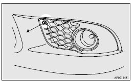 Mitsubishi Lancer: Front fog lamps (Type 2). 2. Pull the cover out in the direction of the arrow shown in the illustration.