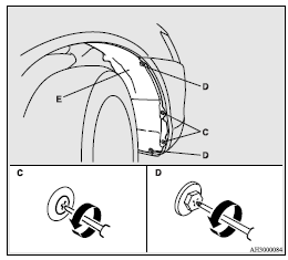 Mitsubishi Lancer: Headlamps (low beam, except for vehicles with high intensity discharge headlamps). 4. Turn the bulb (F) anticlockwise, and then remove the headlamp bulb with holder.