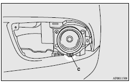 Mitsubishi Lancer: Front fog lamps (Type 2). 4. Push the connector (D) to disconnect and remove the fog lamp.