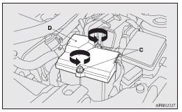 Mitsubishi Lancer: Removing and installing the battery upper cover (Petrol-powered vehicles equipped
with turbocharger). Note