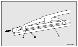 Mitsubishi Lancer: Wiper blade rubber replacement. Note