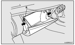 Mitsubishi Lancer: Fuse block location. 4. Remove the glove box fastener, and then remove the glove box.