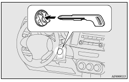 Mitsubishi Lancer: To turn from “ACC” to “LOCK”. 8. Insert the keyless operation key into the emergency key.