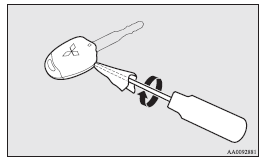 Mitsubishi Lancer: Procedure for replacing the remote control switch battery. Note