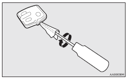 Mitsubishi Lancer: Procedure for replacing the remote control switch battery. 5. Remove the old battery.