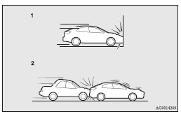 Mitsubishi Lancer: Deployment of side airbags and curtain airbags. 1- Head-on collisions