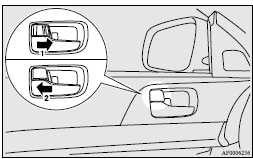 Mitsubishi Lancer: To lock or unlock from inside the vehicle. 1- Lock