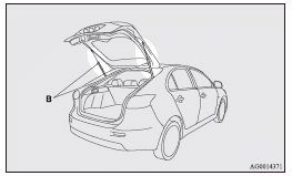 Mitsubishi Lancer: To lock or unlock from inside the vehicle. Inside rear hatch release