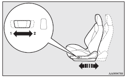 Mitsubishi Lancer: To adjust forward or backward. 1- Adjustment forward