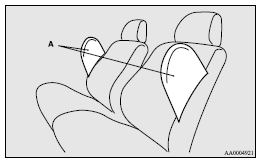 Mitsubishi Lancer: Side airbag system. The label shown here is attached to the seatbacks with a side airbag.