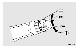 Mitsubishi Lancer: Rear window wiper and washer. INT- The wiper operates continuously for several seconds then operates intermittently