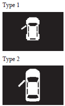 Mitsubishi Lancer: Door ajar warning display screen (when the ignition switch is “ON”). If any of the doors or the rear hatch is not completely closed, this displays