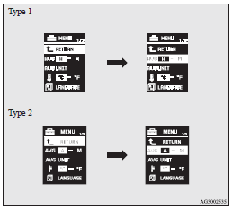 Mitsubishi Lancer: Changing the function settings (when the ignition switch is “ON”). 3. Press and hold the multi-information meter switch for about 2 seconds or more