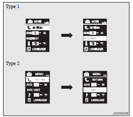 Mitsubishi Lancer: Changing the function settings (when the ignition switch is “ON”). 3. Press and hold the multi-information meter switch for about 2 seconds or more