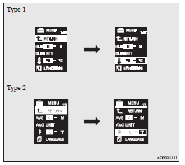 Mitsubishi Lancer: Changing the function settings (when the ignition switch is “ON”). 3. Press and hold the multi-information meter switch for about 2 seconds or more