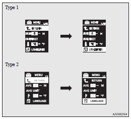 Mitsubishi Lancer: Changing the function settings (when the ignition switch is “ON”). 3. Press and hold the multi-information meter switch for about 2 seconds or more