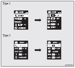 Mitsubishi Lancer: Changing the function settings (when the ignition switch is “ON”). 3. Press and hold the multi-information meter switch to switch in sequence from