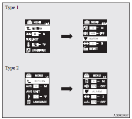 Mitsubishi Lancer: Changing the function settings (when the ignition switch is “ON”). 3. Press and hold the multi-information meter switch for about 2 seconds or more