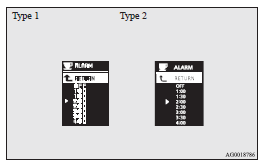 Mitsubishi Lancer: Changing the function settings (when the ignition switch is “ON”). 4. Lightly press the multi-information meter switch to select the time until