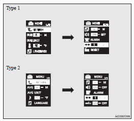 Mitsubishi Lancer: Changing the function settings (when the ignition switch is “ON”). 3. Press and hold the multi-information meter switch for about 2 seconds or more