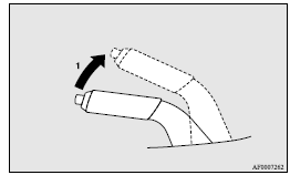 Mitsubishi Lancer: To apply the parking brake. 1- Firmly depress and hold the brake pedal, then pull the lever up without pushing