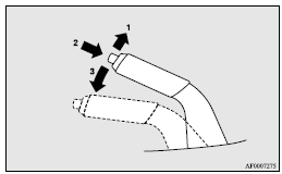 Mitsubishi Lancer: To release the parking brake. 1- Firmly depress and hold the brake pedal, then pull the lever up slightly.