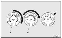 Mitsubishi Lancer: Operating the air conditioning system. 1. Set the air selection switch (A) to the outside position.