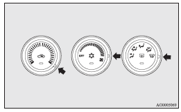 Mitsubishi Lancer: Operating the air conditioning system. 1. Set the mode selection dial to the