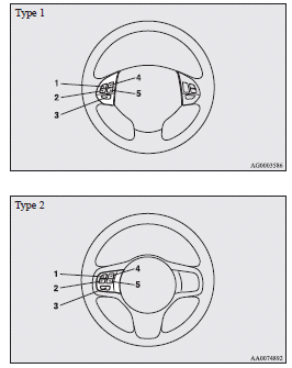 Mitsubishi Lancer: Steering wheel audio remote control switches. 1- Volume up button