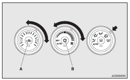 Mitsubishi Lancer: Operating the system in manual air mode. 1. Set the air selection switch (A) to the outside position.