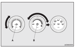 Mitsubishi Lancer: Operating the air conditioning system. 1. Set the mode selection dial to the