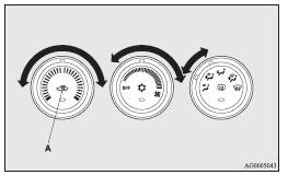 Mitsubishi Lancer: Operating the air conditioning system. Warm air flows to the leg area and unheated or slightly warm air (depending upon