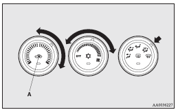 Mitsubishi Lancer: Operating the heater system. 1. Set the air selection switch (A) to the outside position.