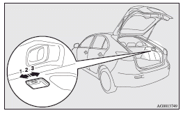 Mitsubishi Lancer: Cargo room lamp. 1 (ON) - The lamp illuminates regardless of whether the rear hatch is open or