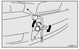 Mitsubishi Lancer: Emergency towing. 4. Secure the tow rope to the front towing hook.