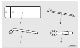 Mitsubishi Lancer: Tools and jack. 1- Tool case